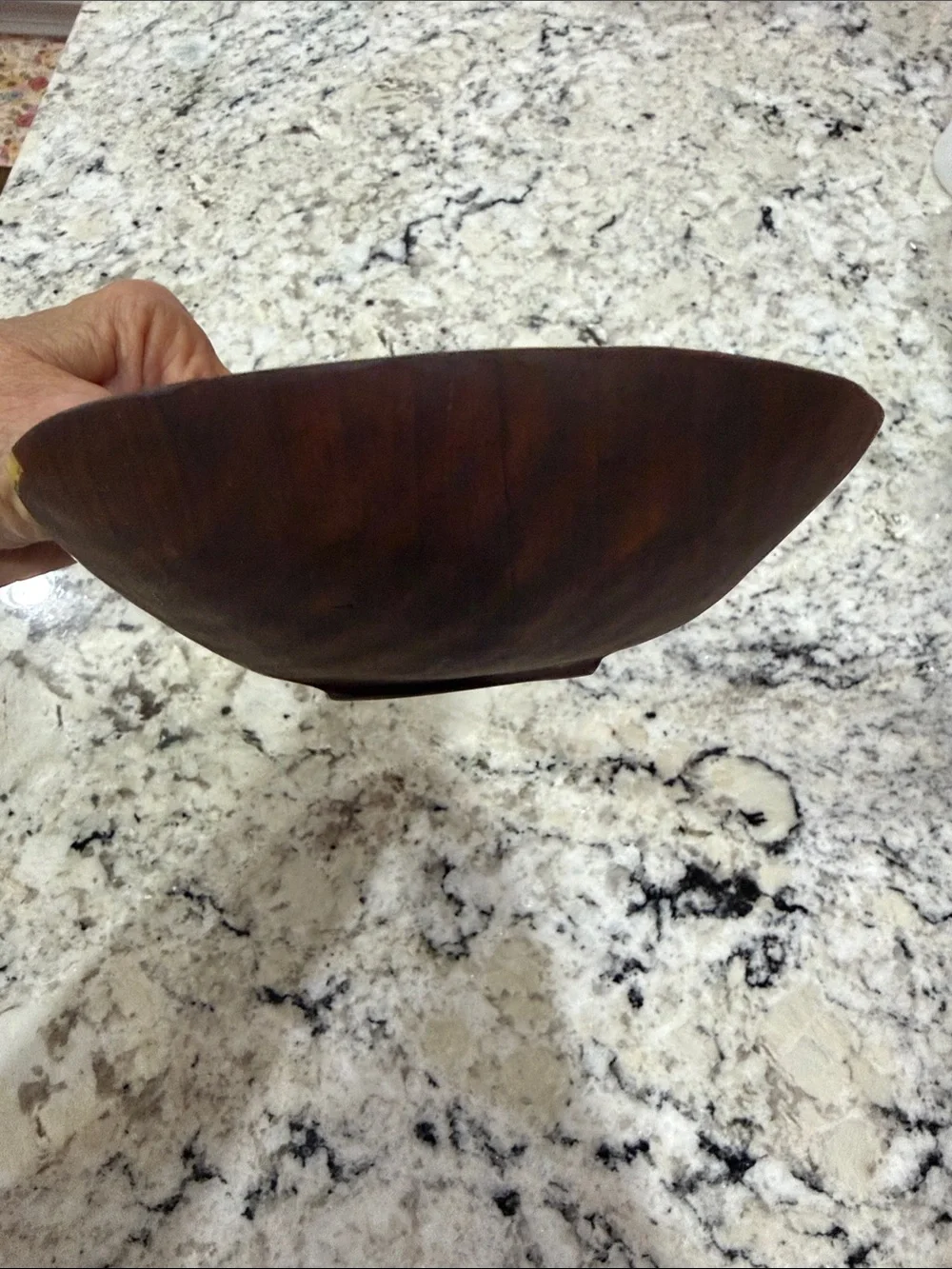 Vintage Handcrafted African Wild Olive Wood Divided Serving Bowl With Bone Inlay